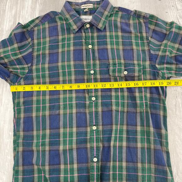 Vintage Single Needle Tailoring Long Sleeve Plaid Thin Button Down Shirt Medium - Picture 7 of 8